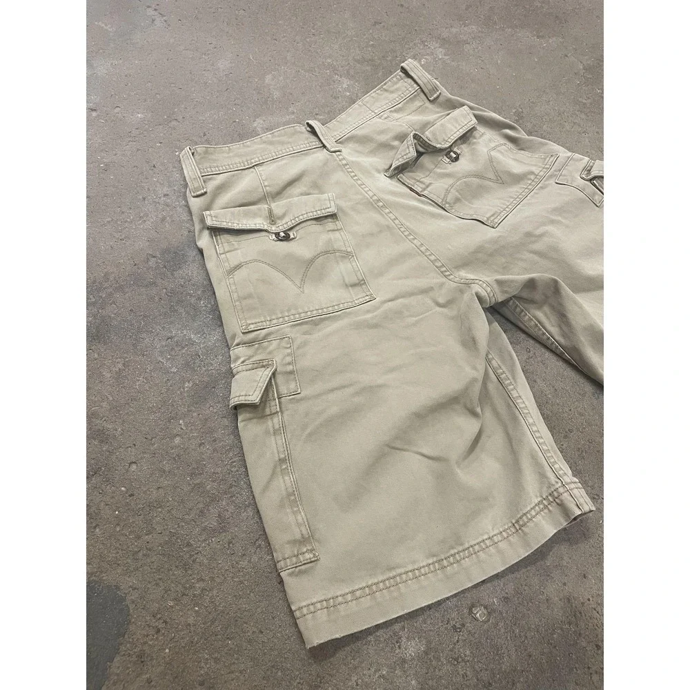 Levis Cargo Shorts Mens 31 Beige Canvas Relaxed Utility Pockets Workwear Zip Fly